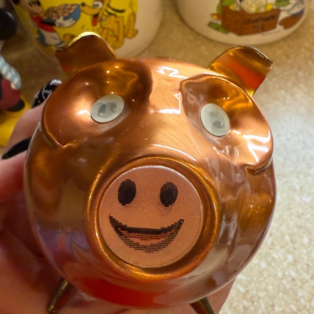 Vintage 1970’s Copper Piggy Bank with Gold Accents Copper Pig - Picture 13 of 13